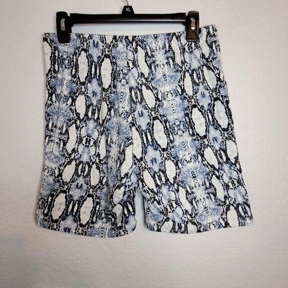 Good Luck Gem Snake Skin Print Pattern Medium Womens Lounge Shorts Blue White - Picture 3 of 6